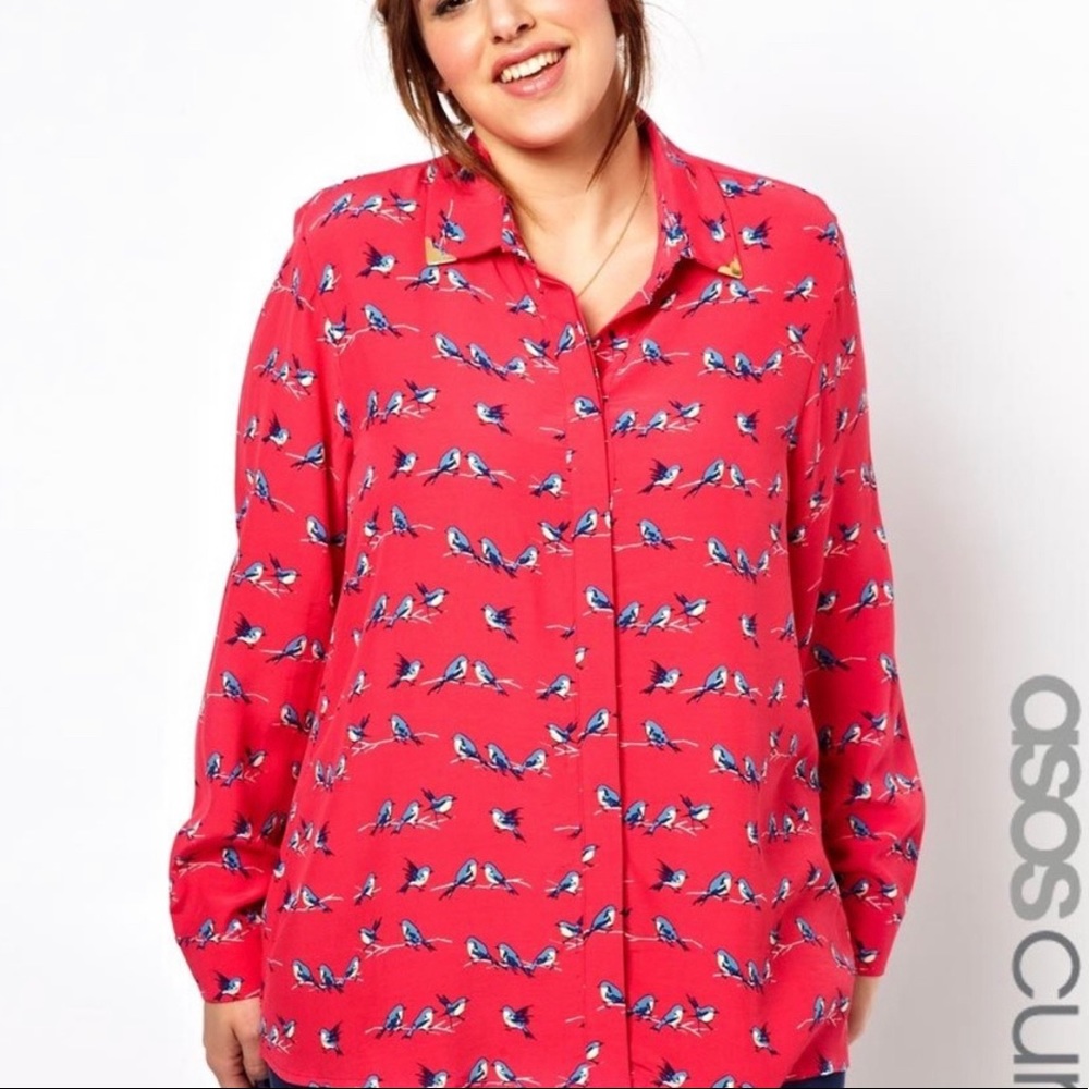 Asos Curve Exclusive Shirt in Bird Print Button Up